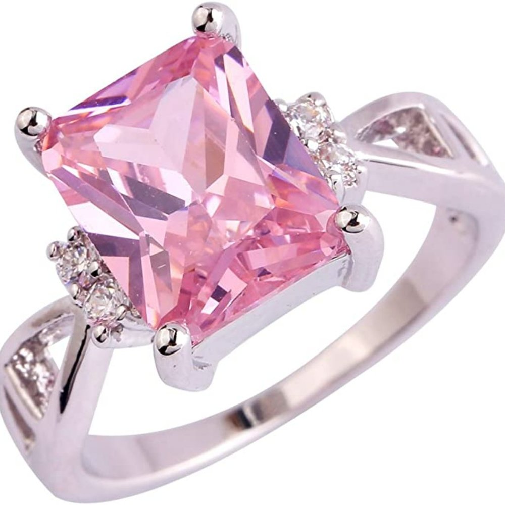 Created Pink Topaz Filled Anniversary Ring plated 925 Sterling Silver